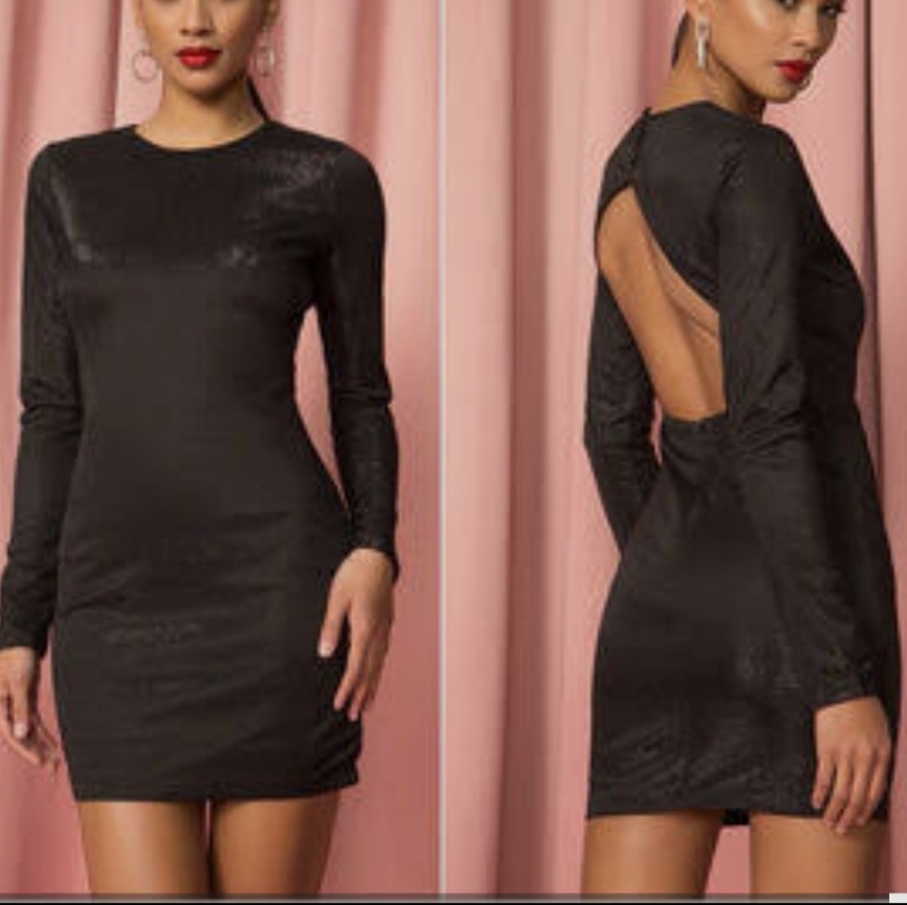 XS Bardot Black Shimmer Open Back Mini Dress